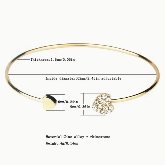 2 for $12 Adjustable Love Heart Silver and Gold-tone Bangle Bracelets for sale - Picture 15 of 15